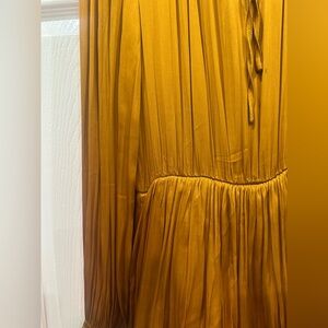 Satin layered tiered ruffle dress gold brown dress